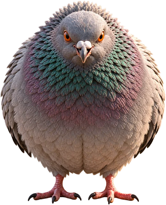 The pigeon puffed up and glaring, her feathers raised in anger